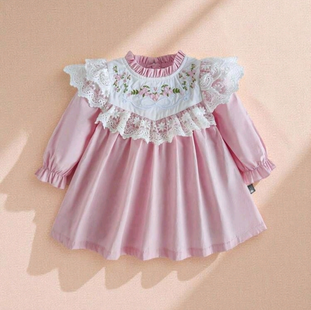 SHEIN Pink Ruffle Lace Kids Dress - Picture 2 of 9